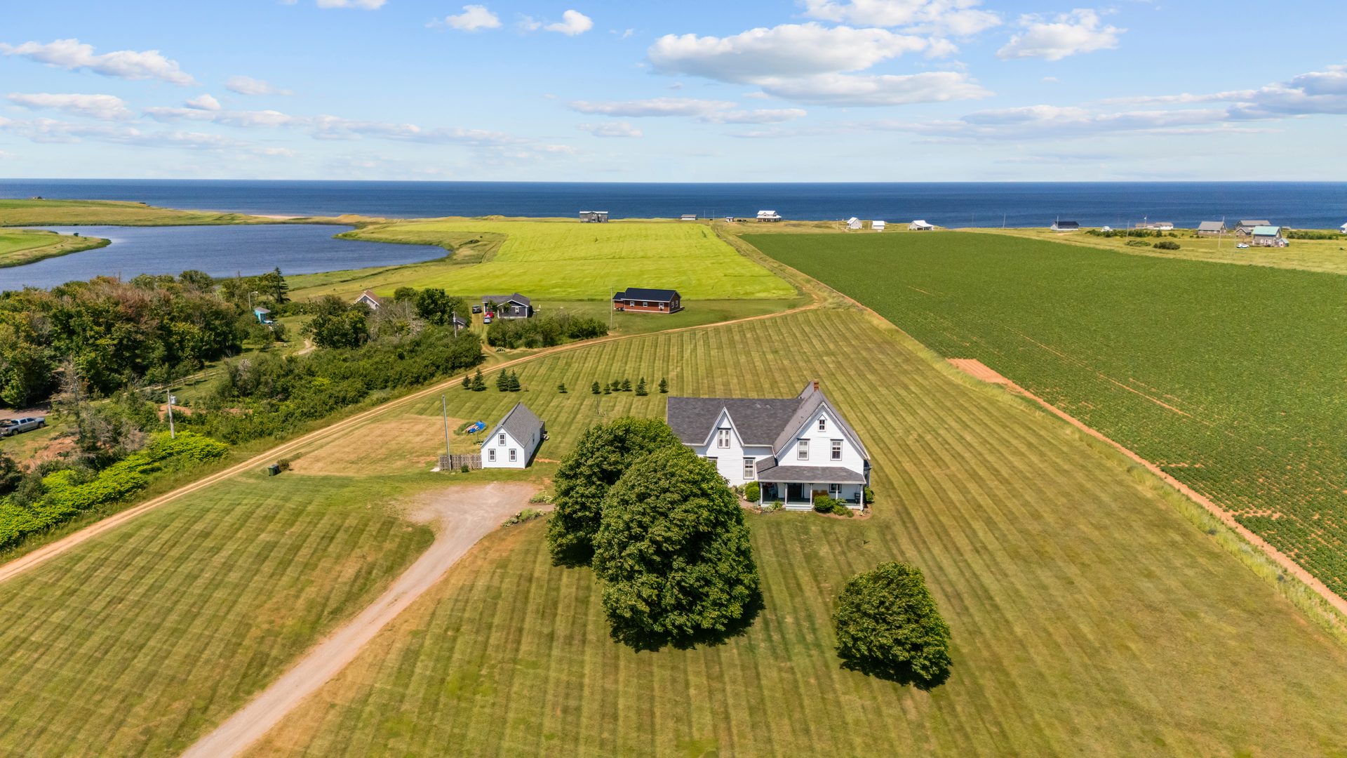 Aerial view of the Ingleside estate with ocean and countryside views